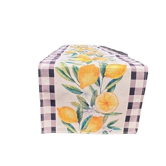 Citrus Lemons Table Runner Plaid Border 13x71" NEW COTTAGE Farmhouse SUMMER Boho - Picture 1 of 8